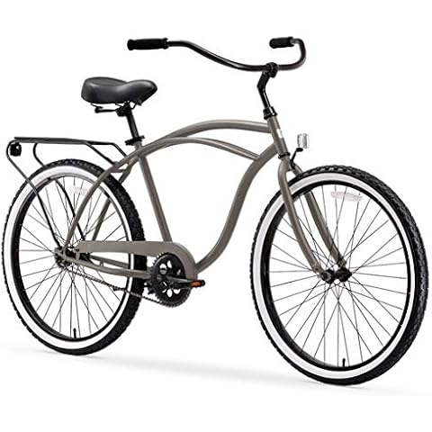 sixthreezero Around The Block Men's Beach Cruiser Bike, Single Speed Hybrid Bicycle with Rear Rack, 26 Inch Wheels, Matte Grey Cover