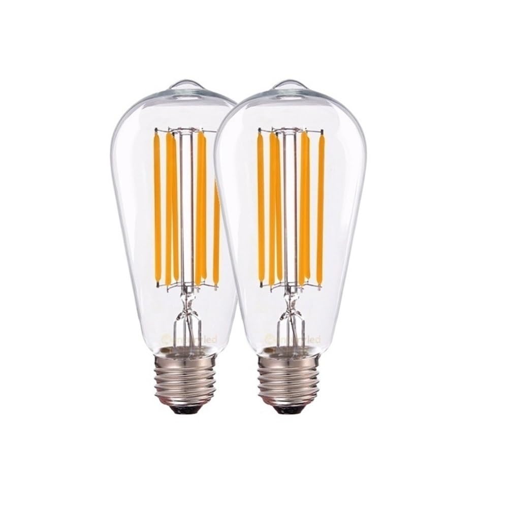 1fortunate Lights, Paquete de 20 Bombillas LED de filamento Largo ST64 E27 6W AC220V Fuente de luz de lámpara de Mesa Edison de Vidrio Transparente Amarillo cálido