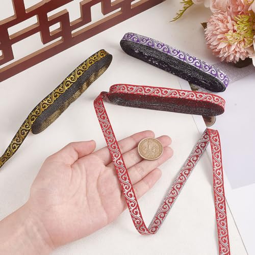 HOBBIESAY 3 Colors 0.4 inch Wide Embroidery Jacquard Trim Black Polyester Floral Ribbon Boho Woven Trim Ethnic Style Embroidery Ribbons for DIY Craft Garment Accessories,7.66 Yards/Color - Image 3