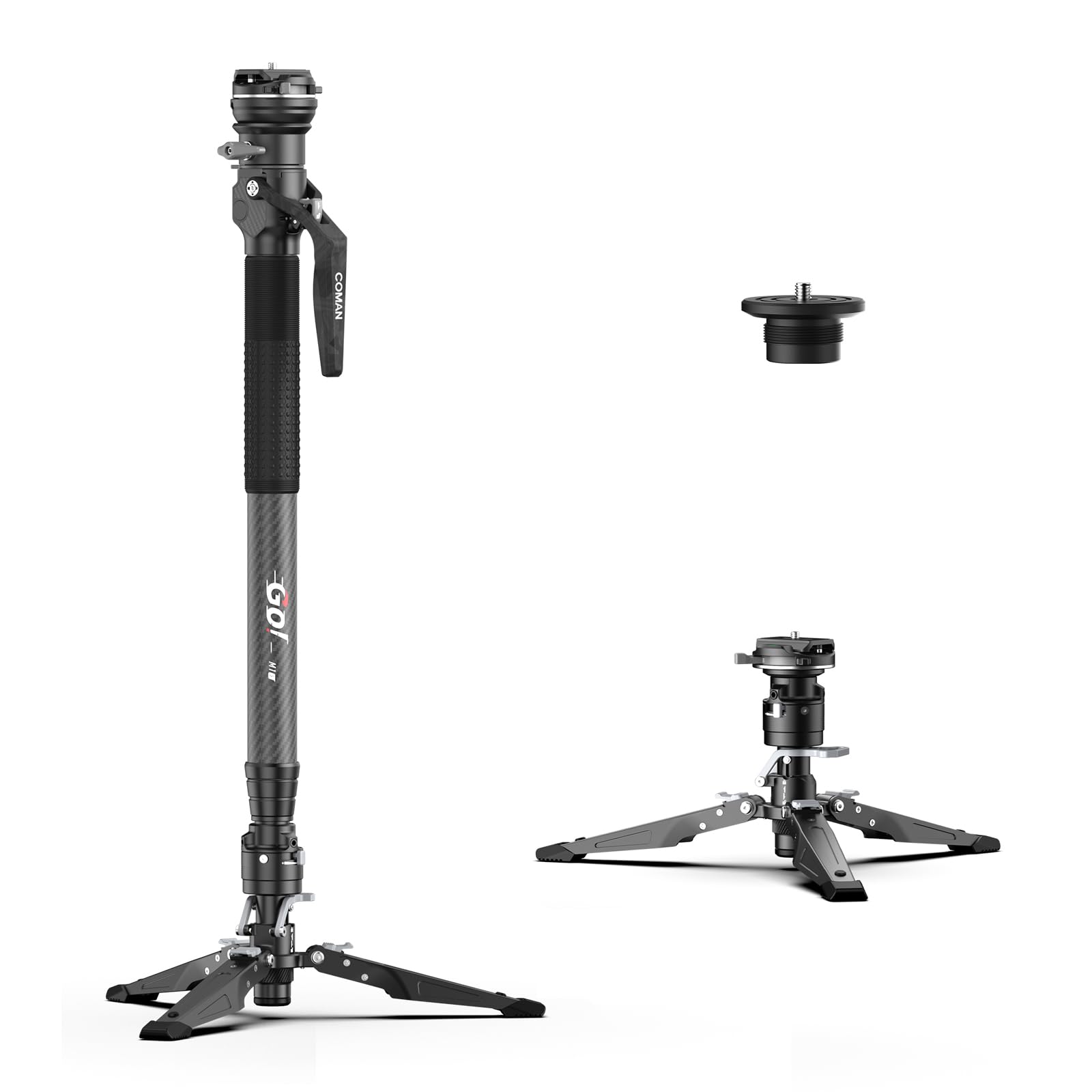 COMAN M1S 65"/ 166cm Carbon Fiber 360° Ball Bowl Head Monopod for Camera | One-Click Lift…