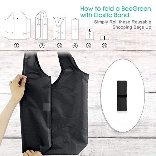 Image of BeeGreen Rolled Up Grocery Bags Reusable Shopping Bags Foldable for Groceries