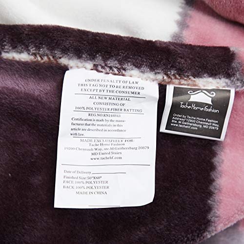 Tache Autumn Pink Purple Farmhouse Super Soft Micro Fleece Plaid Patchwork Plush Lightweight Dual-Sided Decorative Couch, Sofa, Travel, Lap, Bed Throw Blanket, 50X60 #TOP5