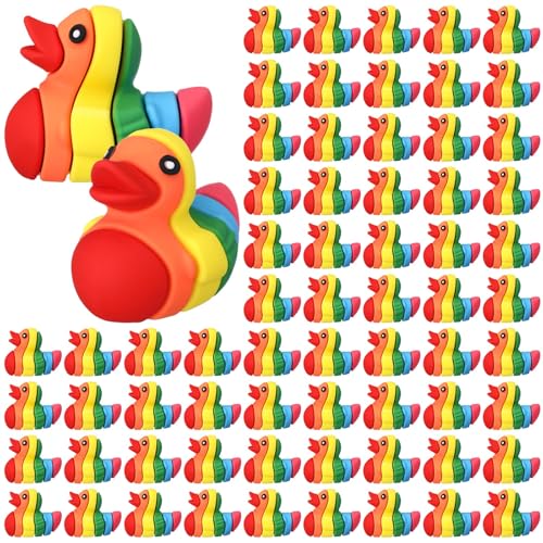 Soulchen 50 Pcs Mini Rainbow Ducks Bulk Tiny LGBT Duck Figurines Set Gay Pride Duckies Resin Animals Figures Garden Landscape Decor for Rainbow Colorful Birthday LGBT Party Favors Gift