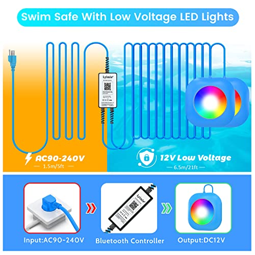 (2023 New) Lylmle Led Pool Lights 40W Double Light For Giant Pool With 21Ft Cord For Each Light, App Controlled Underwater Light With Timer, Diy Multi-Colors, Ip68 Waterproof For Above/In-Ground Pools #TOP2