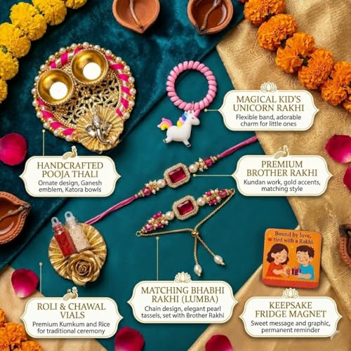 Image of SAUDEEP INDIA Decorative Fridge Magnet for Refrigerator Decor | Free Family Rakhi Set for Bhaiya Bhabhi Kid | Raksha Bandhan Gift Combo | Cotton Thread Rakhi Festive Gift Home Decor(Family Combo)