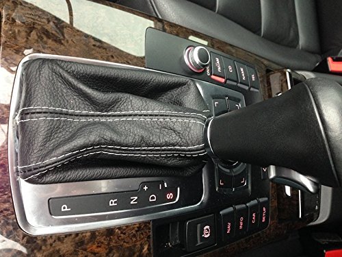 RedlineGoods Bota/Funda de Cambios - Caja de Cambio Directo Compatible con Audi Q7 2007-15 Cuero Negro Costura Azul