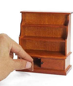 Odoria Dollhouse Bookcase Shelf Miniature 1/12 Scale Bookshelf Storage for Living Room Antique Retro - Mini Library Wall Display Cabinet - Tiny Wood Furniture Vintage Brown