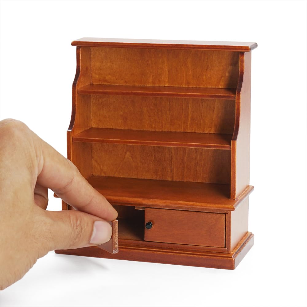 Odoria Dollhouse Bookcase Shelf Miniature: 1/12 Scale Bookshelf Storage for Living Room Antique Retro - Mini Library Wall Display Cabinet - Tiny Wood Furniture Vintage Brown