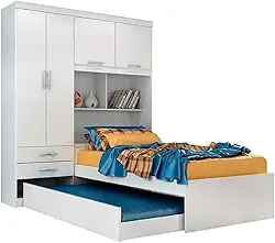 Guarda Roupa Solteiro com Bicama e Bau 4 Portas 2 Gavetas Milena ACP Móveis Branco