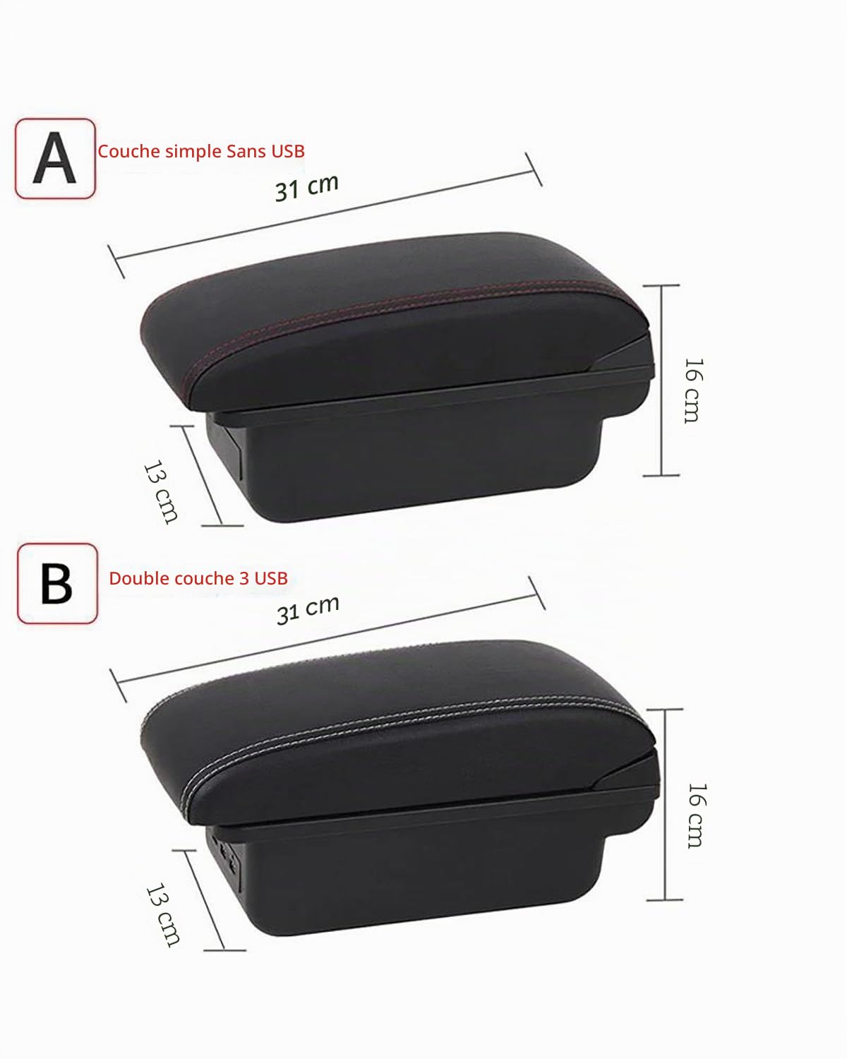 Accoudoir Voiture Central Boîte D'accoudoir Voiture Pièces Intérieures Voiture Boîte Rangement Pièces Rénovation Accessoires Voiture Détails Intérieurs USB pour Peugeot 307 Accoudoir Central(A2 Black