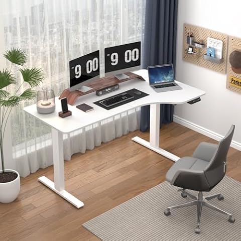 AIMEZO L Shaped Electric Height Adjustable Standing Corner Desk Frame Adjustable Height with Triple Electric Motors for Home Office Sit Stand Up Steel Base with 3 Memory Keypad (White) Cover