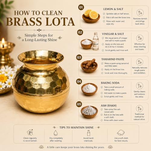 Image of Pure Source India Pure Brass Diamond Cut Lota Kalash for Diwali Puja Home Temple, 500ml (4 inch)