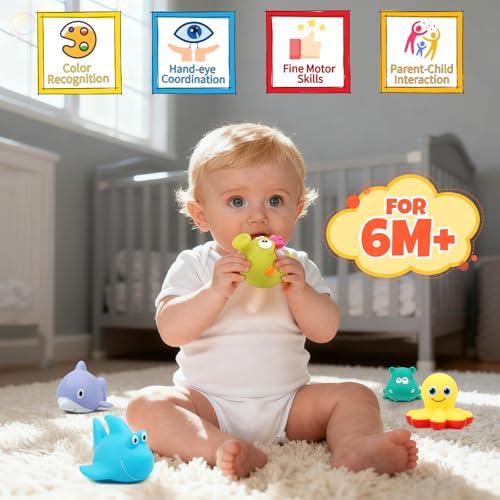 Mould Free Bath Toys - Baby Bath Toys for 1 2 3 4 Year Olds Toddler Kids, 9-Piece Set No Hole No Mould Bathtub Toys, Anti Mould Sea Animals Swimming Pool Water Toys - Image 6