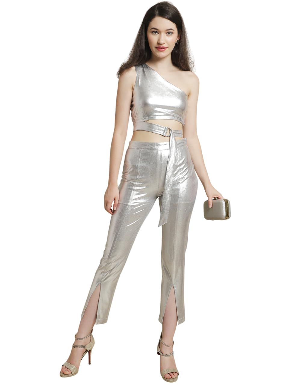 blanc 9 Stylish Womens Polyester Solid One side sleeves One Shoulder Slim Fit Co-ord Set | Lightweight & Breathable Fabric | Top with trouser Set-picture-50