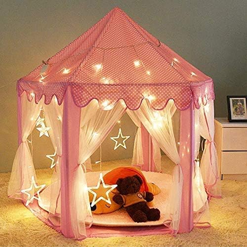 Laylala® Kids Play Tent Children Large Playhouse Indoor/Outdoor Play Fairy Princess Castle Tent, Portable Fun Perfect Hexagon Large Playhouse Toys for Girls/Children/Toddlers Gift Room, LED,Pink