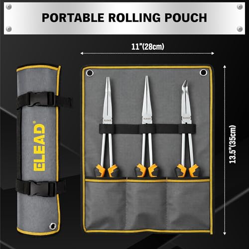 Image of 3-Piece 11 Inch Long Reach Pliers Set with 3 Magnetic Plier Racks, Extra Long Needle Nose Pliers Set Includes Straight, 45 & 90 Bent Nose Plier, Pliers Tool Set for Tight Spaces
