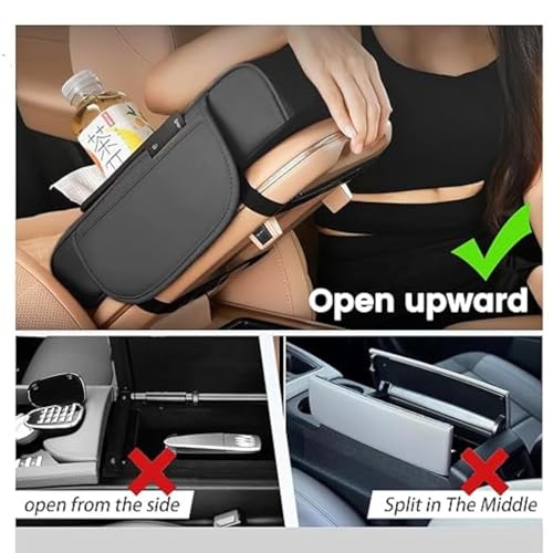 Image of Car Center Console Armrest Pad with Quilted Black Finish, 5-in-1 Storage Including Cup Holders, Tissue Box, and Phone Slot