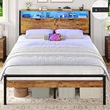 Brinlawb Struttura Letto 120x200 cm, Letto Una Piazza e Mezza con Luce LED e Stazione di R...