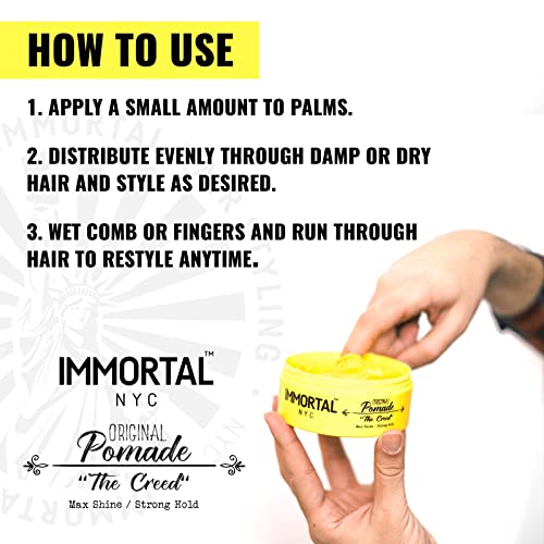 Immortal Nyc Hair Styling Pomade - The Creed Strong Hold, Max Shine Pomade - Mens Water Based, No Residue Hair Balm - All Natural Pomade For All Hair Types #TOP5