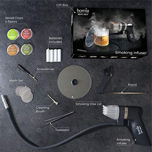 Smoking Gun Wood Smoke Infuser - Starter Kit, 11 PCS, Flavor Blaster Smoker Machine with Accessories and Wood Chips - Cold Smoke for Food and Drinks