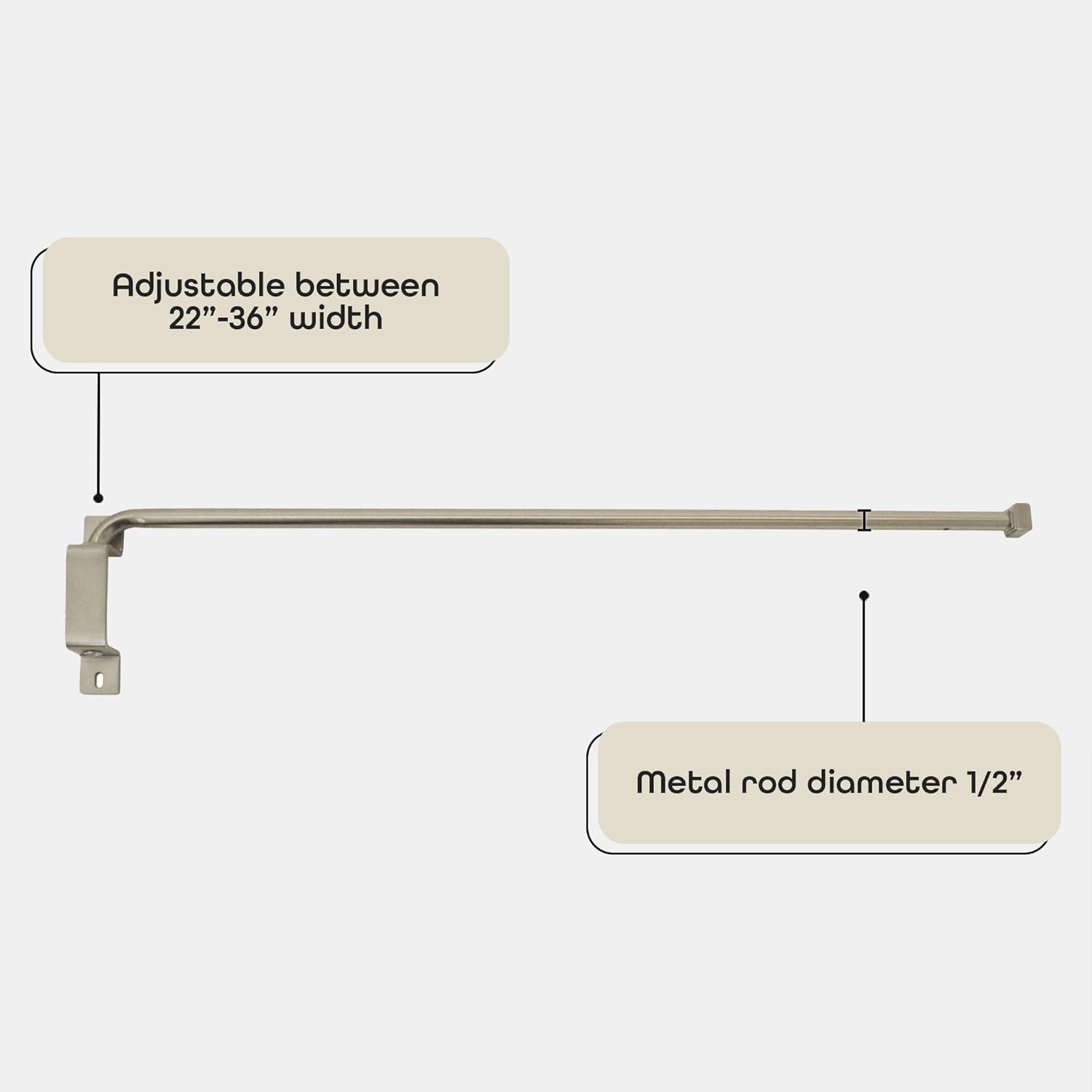 Nickel Adjustable Swing Arm Curtain Rod, 20-36"