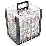 Desert Heat Poker Chips Set - 1000 Heavyweight (13.5-Gram) Clay Composite Chips, 10 Acrylic Trays, with Display Carrying Case - Professional Casino Supplies, Kits, Holders, & Storage Container