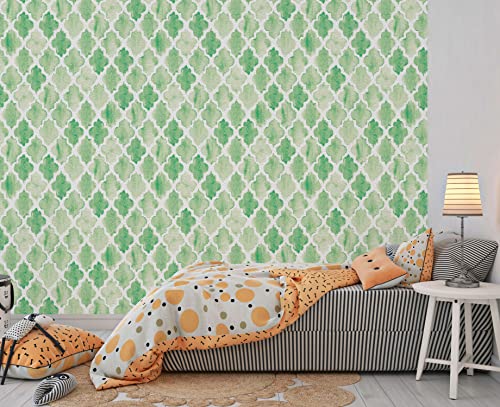 Image of DWELLSINDIA Light Green Moroccan Wallpaper for Home Decoration | Self Adhesive Peel & Stick, Thick Textured Premium Paper | Waterproof, Scratch Resistant | Kitchen, Living Room & Cafe | 41 x 244 cm