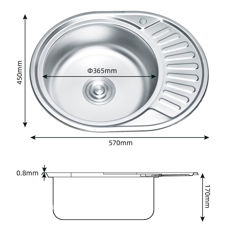 57 cm Acciaio Inossidabile lavello destro ripiano lavello cucina Lavello rotondo lavandino lavello da incasso