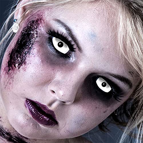 KingofHalloween.de Weiße farbige Kontaktlinsen Sclera White Zombie 1 Paar Zombie Vampir Cosplay Fastnacht Verkleidung Karneval Schminke Halloween Make up ohne Sehstärke