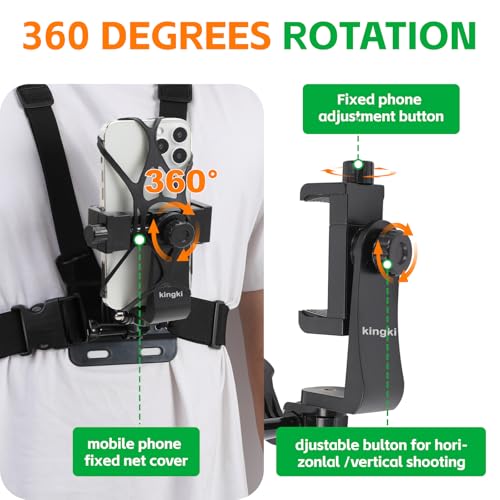 Image of KINGKI Mobile Phone Chest Mount Harness Strap Holder Cell Phone Clip Action Camera POV for Samsung iPhone Plus etc (Pack of 2)