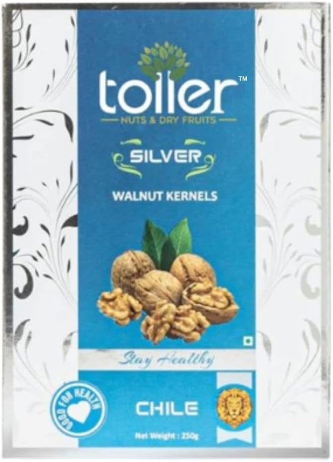 toller 100% Natural and Premium Dried Silver Chile Walnut Kernel without Shell | whole Akrot Giri Low Calorie Nut & Dry Fruits | 0g Trans Fat & Cholesterol Free (250 gram)