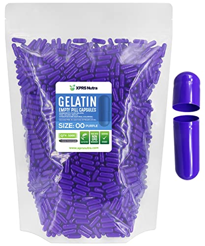 Image of XPRS Nutra Size 00 Empty Capsules - 5000 Count Empty Gelatin Capsules - Pills DIY Capsule Filling - Fillable Pill Gel Caps for DIY Supplements (Purple)