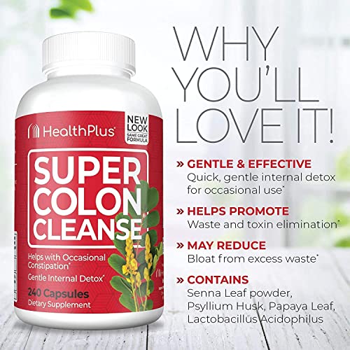 Health Plus Super Colon Cleanse Digestive Support | Constipation Relief to Reduce Bloating with Probiotics, Senna Leaf, & Psyllium Husk | More than 1 Cleanse, 60 Capsules - Image 4