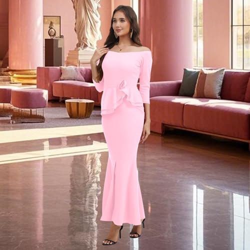Image of Women's Elegant Formal Mermaid Maxi Dress Off Shoulder Long Sleeve Wedding Split Evening Gown Prom Cocktail Party Dresses
