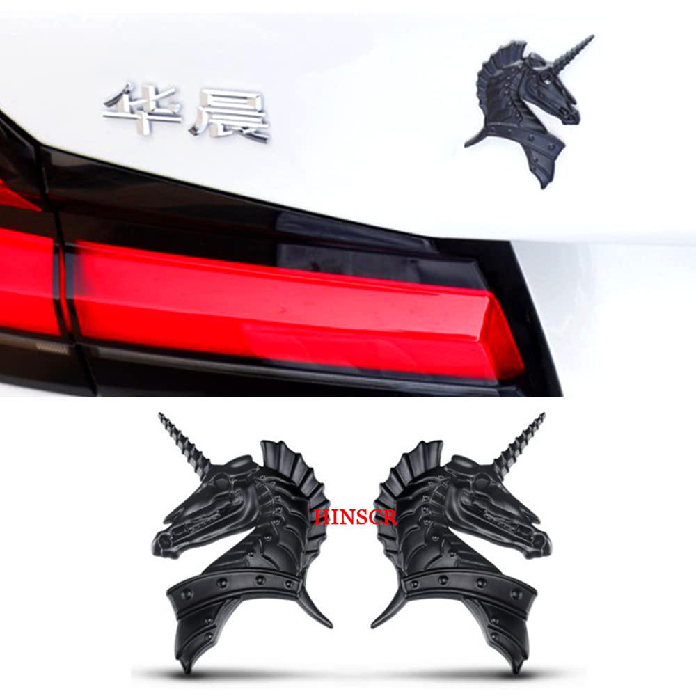 2 Pack Horse Badges Tailgate Emblem Decal 3D Metal Raised Overlay Logo with Adhesive Car Emblem War Horse Unicorn Car Sticker for Men（Black-Symmetry）