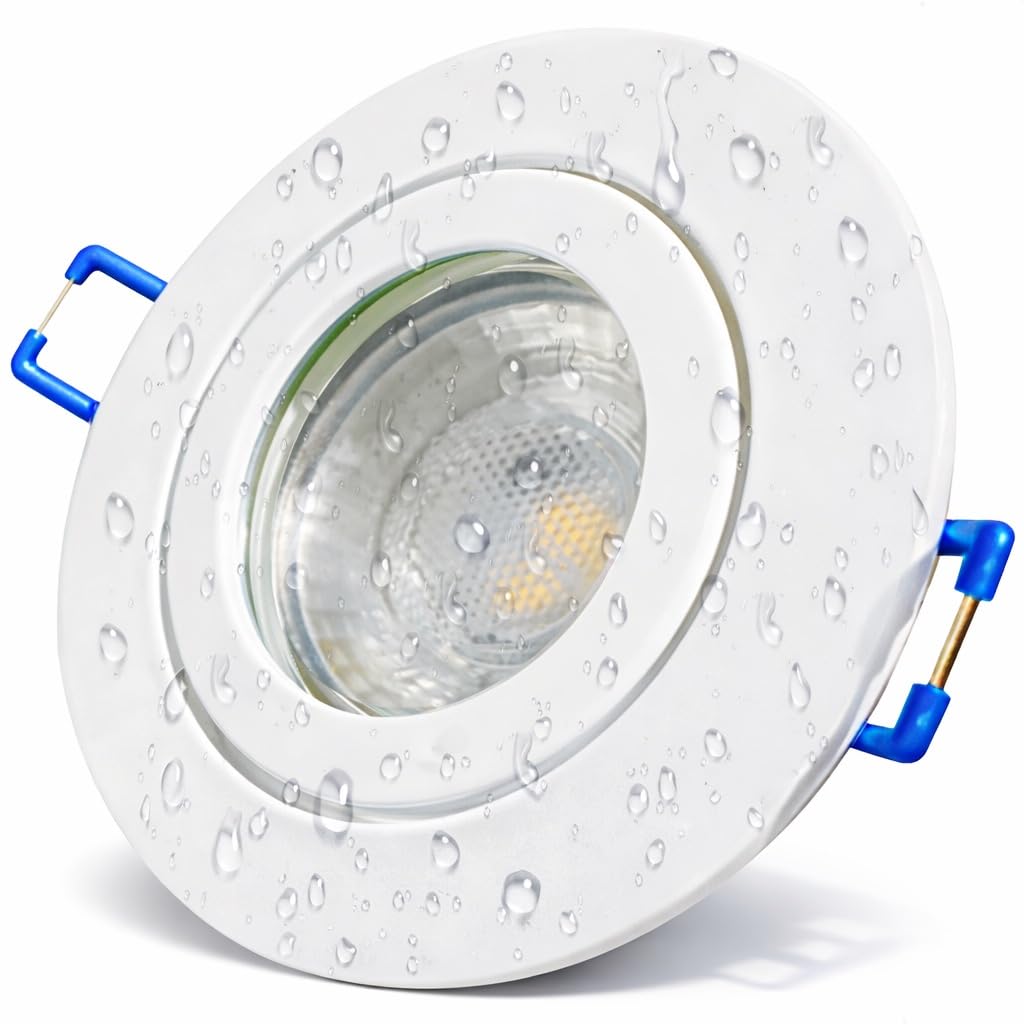 Rolux LED Einbaustrahler 6er Set – 12V, 3W, Warmweiß (250 lm) – IP44 Feuchtraum geeignet – Inkl. Trafo, AMP Kabel (120 cm) & 6-fach Verteiler – Ideal für Bad, Küche, Dusche & Außenbereich – Weiß