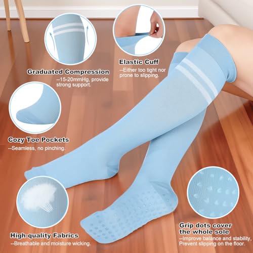 Jspupifip 6 Pairs Compression Socks for Women and Men with Grip 15-20mmHg Circulation Support Socks for Running Yoga Athletic - Image 4