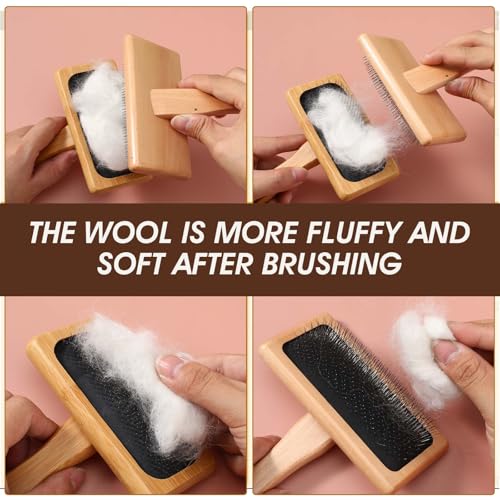 Image of Wool Carders Wooden Hand Carders, Wool Combing Brush for Needle Felting Supplies, Pet Grooming, Blanket and Craft Projects, Medium Varnish Style Carder Needles Brush, Manual Carder Brown