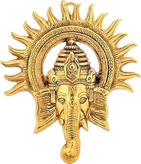 Kalakriti Gold Plated Ganesha Idol for Home Decor with Surya Chakra | Ganeshji Ganpati murti Statue Religious Idol | Wall hangings Lucky Fengshui Deal| Diwali Decorative Gifts Showpiece, 1 pc