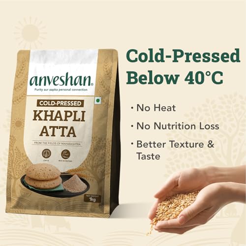 Image of Anveshan Cold-Pressed Khapli Atta | 100% Emmer Wheat | Low GI, High Fiber, Stone-Ground Flour | High Dietary Fiber for Easy Digestion | (1 kg)