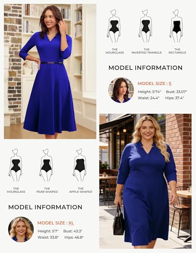 Image of GRACE KARIN Work Dresses for Women 2026,Midi Business Dress,3 /4 Sleeve Classy Fit and Flare Dress with Pocket