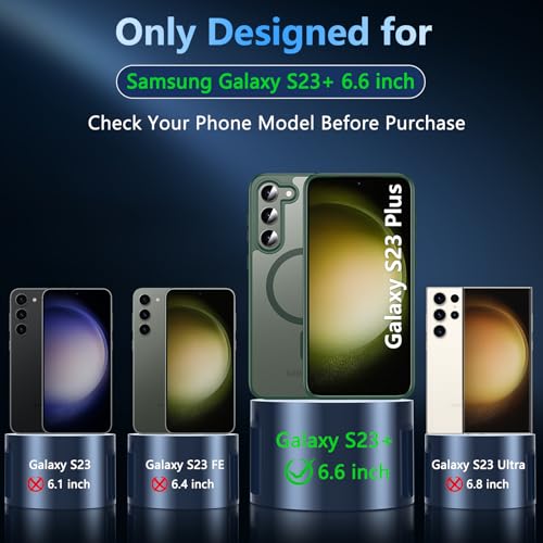 Image of OWKEY for Samsung Galaxy S23 Plus Case 6.6'', Magnetic S23 Plus Case Compatible with Magsafe, [Military Grade Shockproof] Translucent Back Slim Bumper Cover Phone Case Galaxy S23 Plus case, Green