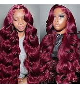 34 Inch 99J Burgundy Lace Front Wigs Human Hair 13x6 Lace Front Wigs Human Hair Body Wave HD Tran...