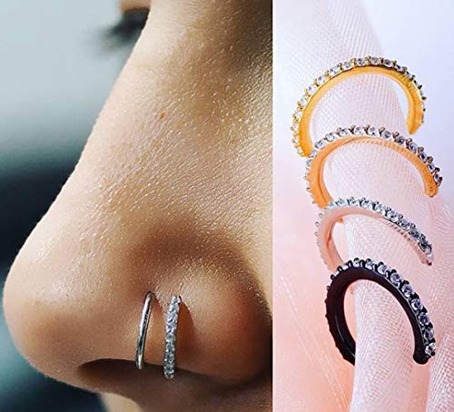 Karisma Edelstahl Hinged Segmentring Charnier/Nasen Clicker Ring Piercing Kristall Zirkonia Stärke 1,0mm