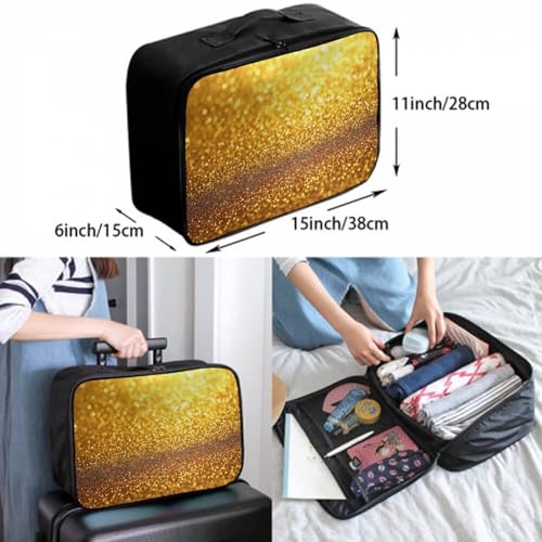 Luggage Lever To Hang Bags, Foldable Travel Storage Sports Gym Tote Bag, Carry On Tote Weekender Large Overnight Bag Beautiful Gold Bling Glitter Sparkles Pattern3