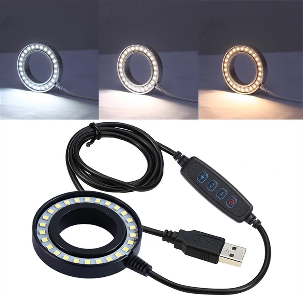 Microscope Accessories Kit 3 Colors 26 LED Adjustable Ring Light Illuminator Lamp for Stereo Zoom Microscope Ultrathin Zoom Adjust Power Microscope Slides(42BT)
