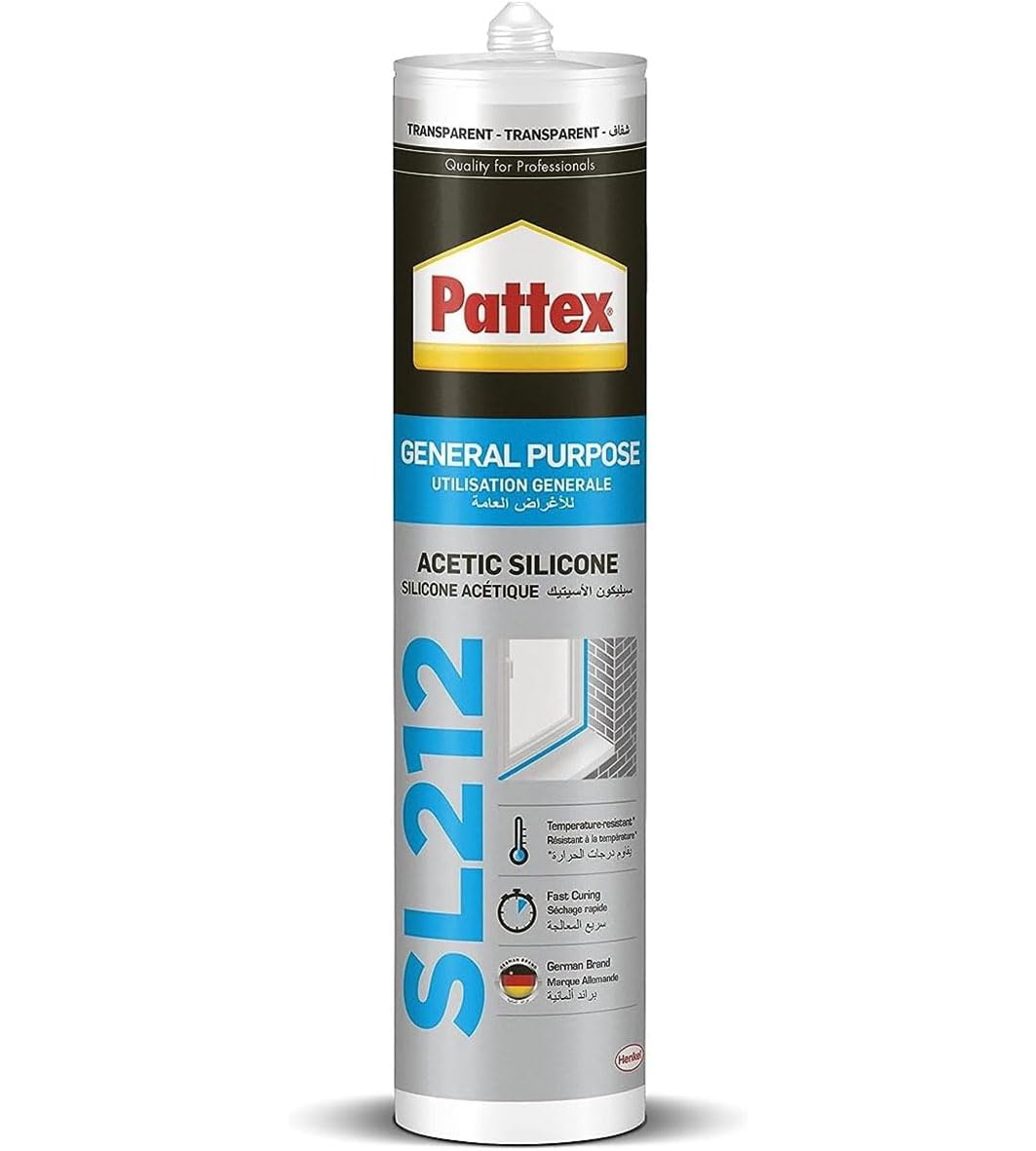 Pattex Acetic Transparent Silicone Sealant, SL212, 280 ml