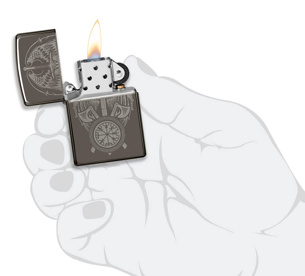Zippo Briquet Tempête - Wings & Sword Model - Finition Black Ice avec Image Photo - Rechargeable - Réutilisable - Design Coupe-Vent - Coffret Cadeau Fabriqué aux États-Unis