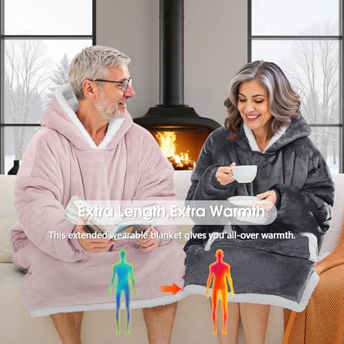JOYWOO Purple Oversized Wearable Blanket Hoodie, Cat lovers Long Hoodie Blanket for Adult,Birthday Gifts for Women Men Wife,Cozy Fuzzy Sherpa Fleece Hooded Blanket Giant Pocket Gifts,Purple Oversize