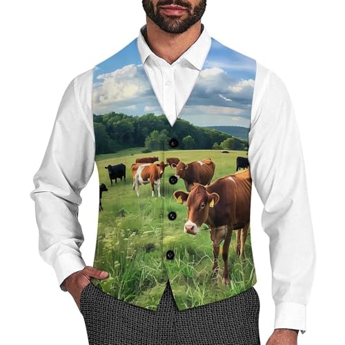 Farmhouse Cows Novelty Men's Suit Vest Casual Formal Dress Vests Business Waistcoat